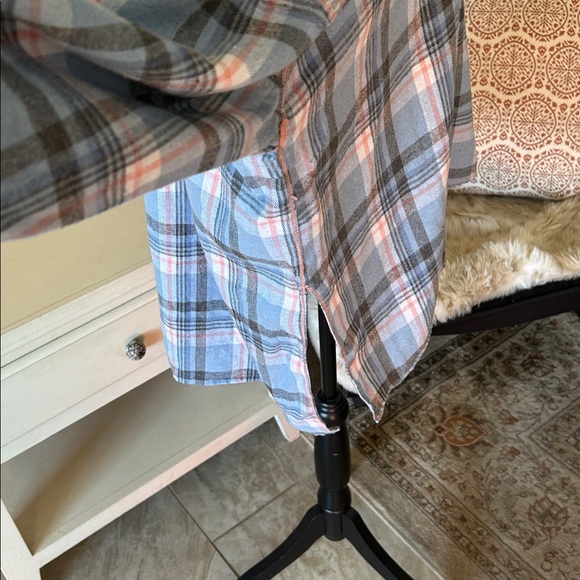 FP Sunday morning, sleep shirt, light blue flannel pop over polo collared top S - Picture 9 of 15